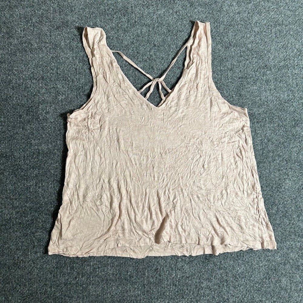 American Eagle Tank Top Womens Size M Pink Strappy Cross Back V-Neck Stain